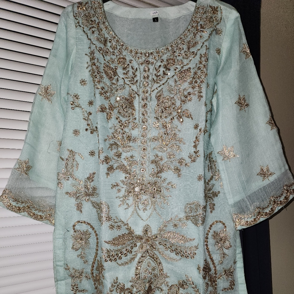 3 PC Light Blue Pakistani Dress